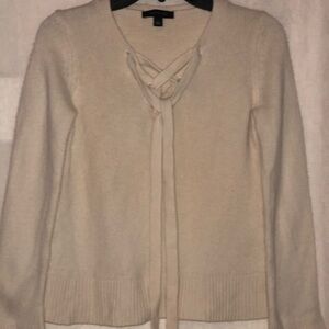 Ann Taylor Ivory Women's Wool/cashmere Sweater with lace up collar size small